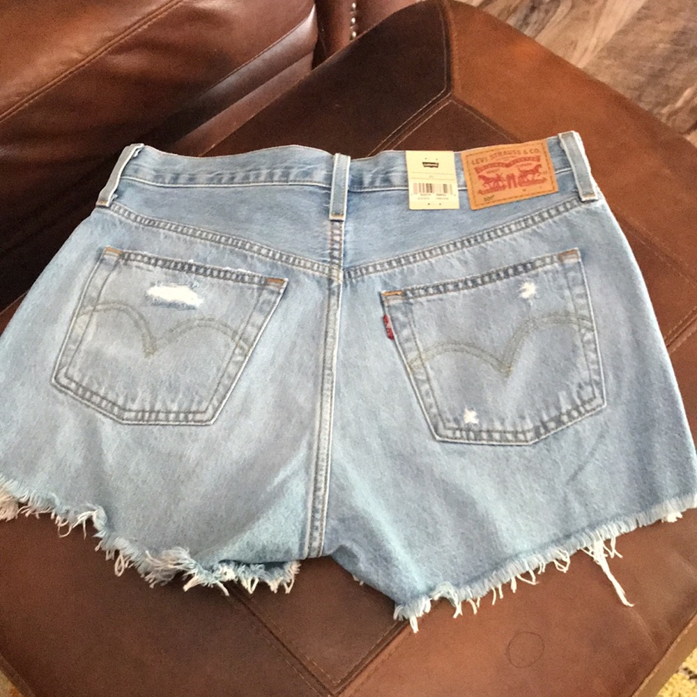 Levi's 501 Light Blue Distressed Women's Denim Shorts waist 29 - Picture 5 of 6